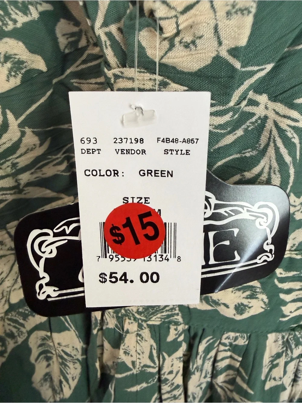 Angie Green Dress with White Botanical Print - Picture 4 of 5